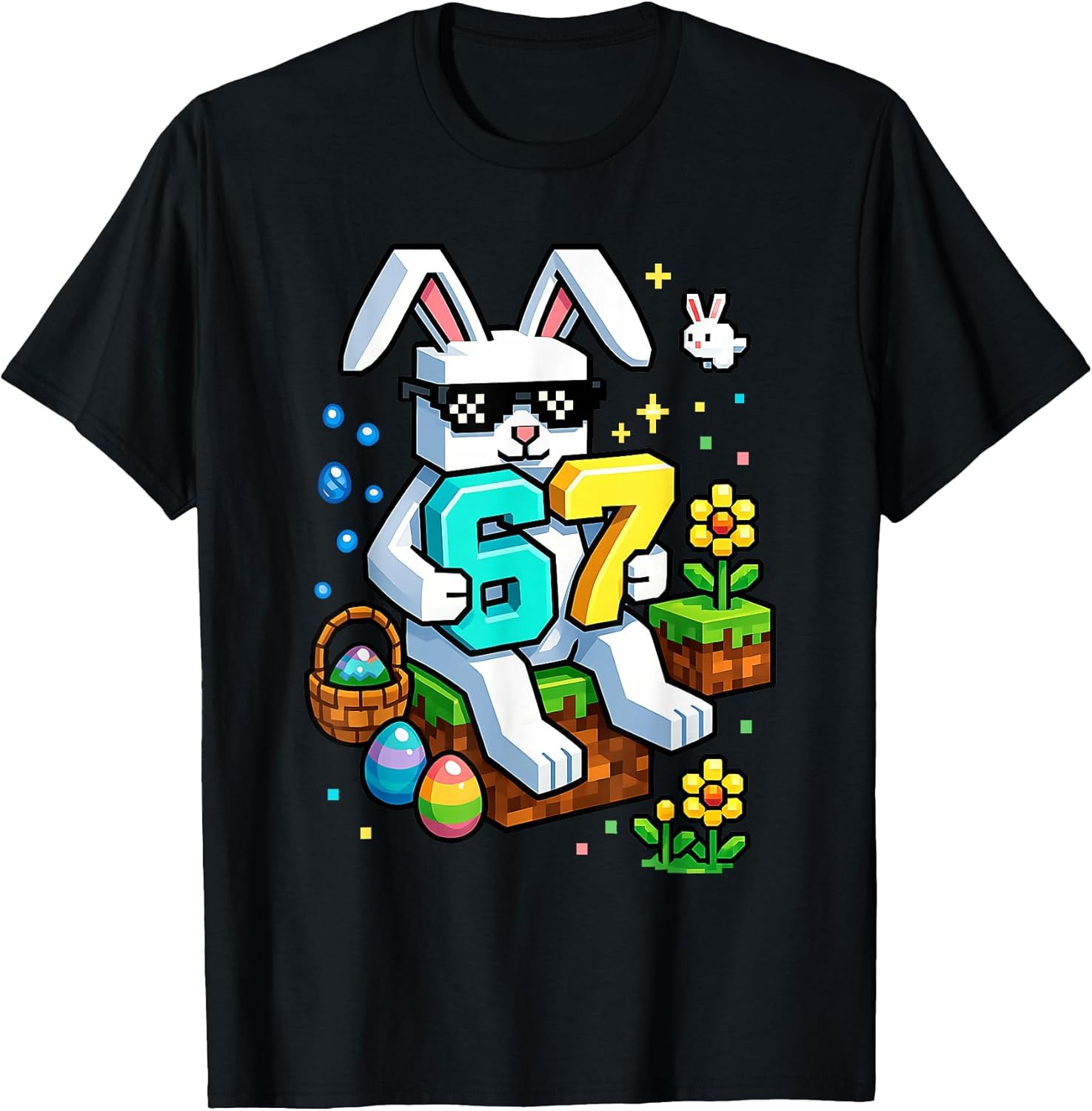 Boys Happy Easter Day Bunny Egg 6 7 Meme Easter Kids Gamer T-Shirt