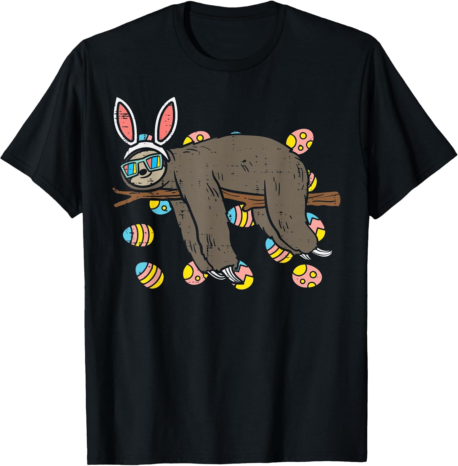 Sloth Bunny Ears Glasses Eggs Lazy Easter Day Animal Lover T-Shirt