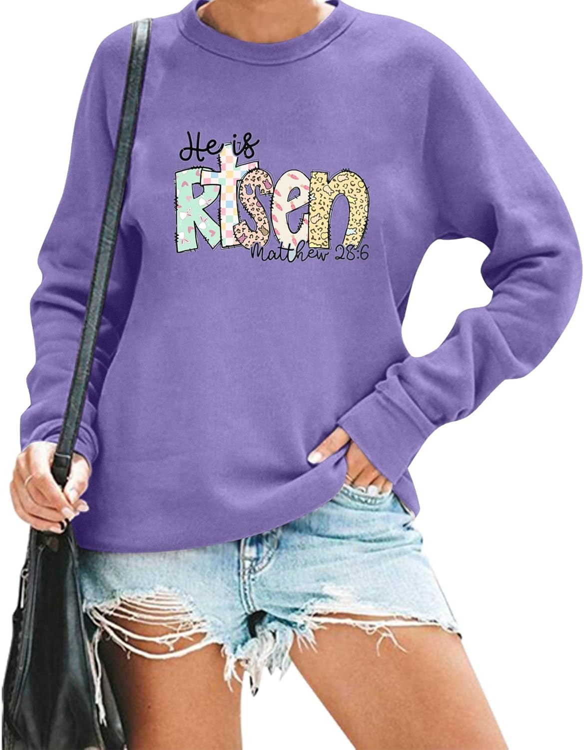 Easter Sweatshirt for Women He is Risen Long Sleeve Shirt Casual Faith Bible Verse Easter Gift Pullover Tops