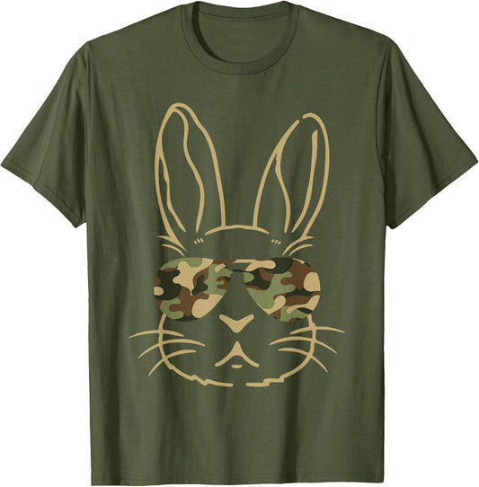 Bunny Ears Retro Vintage Sunglasses Funny Boys Easter Camo T-Shirt