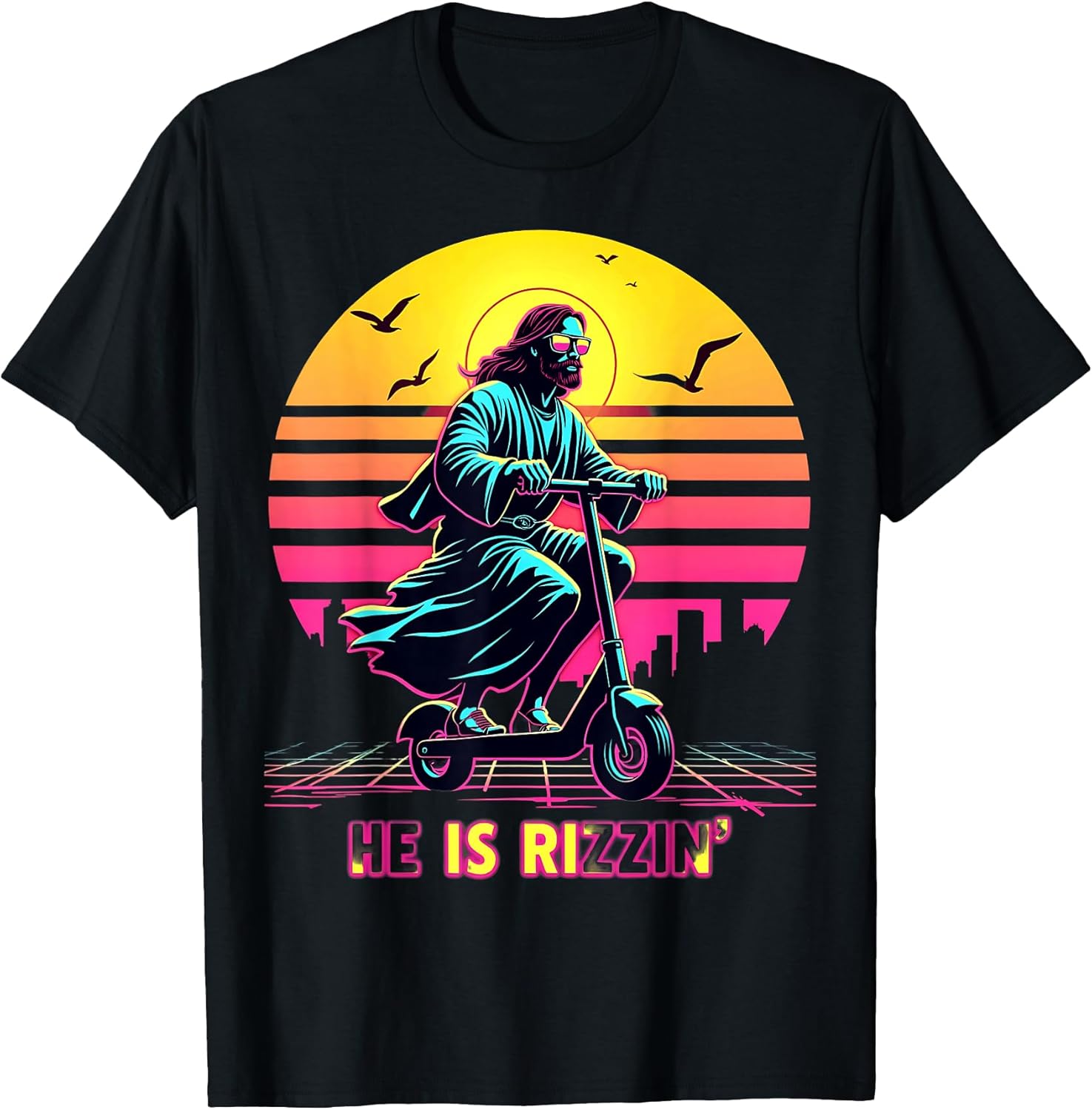 Retro He Is Rizzin Funny Scooter Has Rizzen Easter Christian T-Shirt