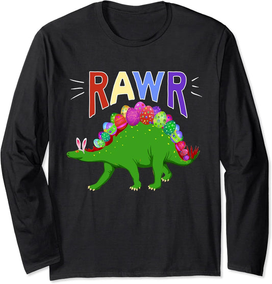 Dinosaur Easter Stegosaurus Bunny Eggs Kids Boys Girls Long Sleeve T-Shirt