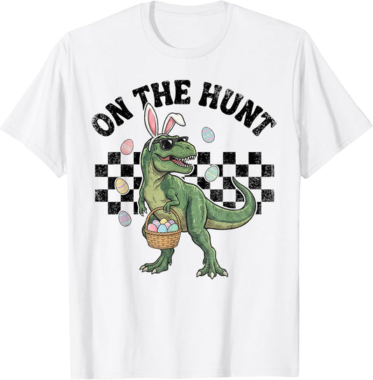 On The Hunt Easter Day Dinosaur Bunny Ears Eggs Basket T-Shirt