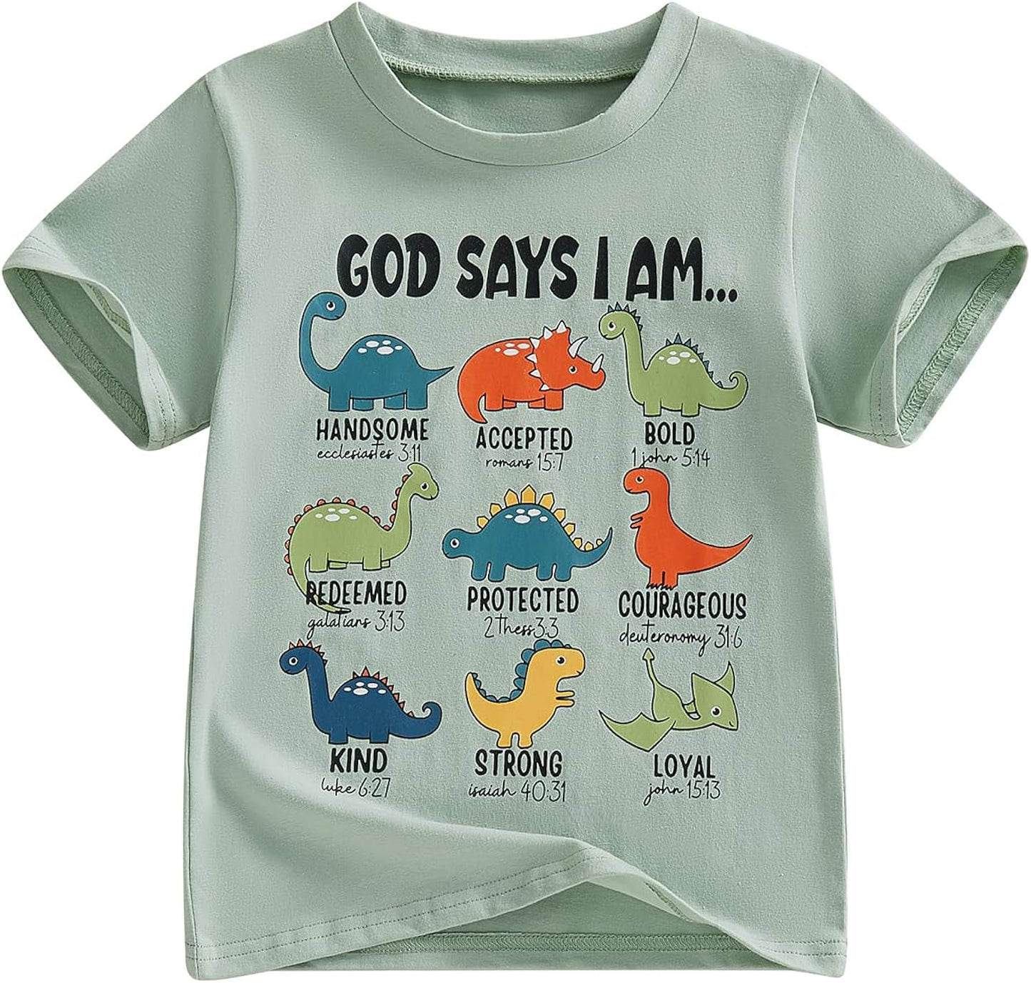 Toddler Baby Boy T-Shirts God Says I Am Dinosaurs Short Sleeve Christian Tee Bible Verse Kids Shirt 1T 2T 3T 4T 5T