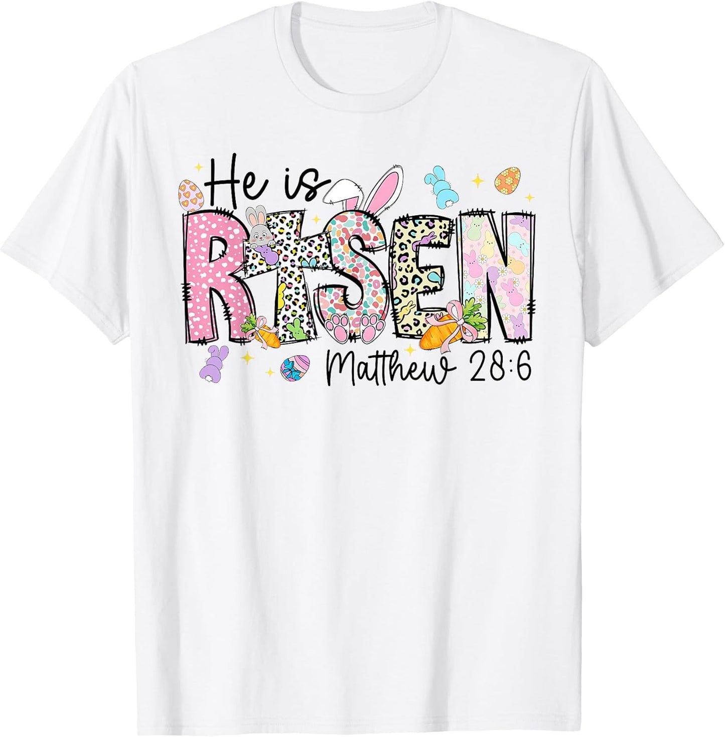 Happy Easter He is Risen Jesus Matthew 28:6 Women Kids Girls T-Shirt
