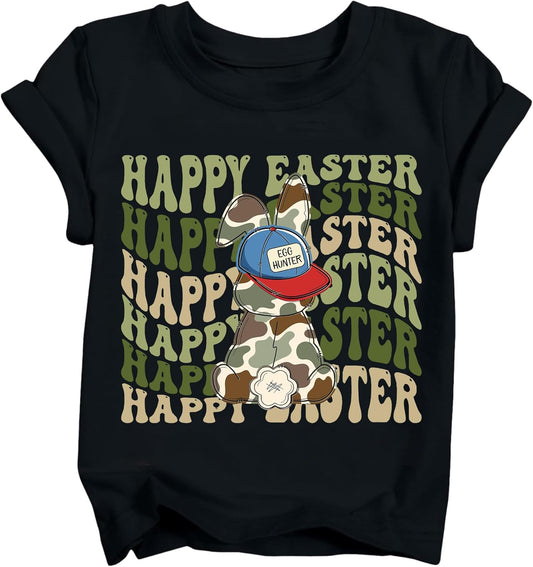 Easter Shirts for Boys Toddler Bunny Rabbit Egg Hunter T-Shirt Kids Funny Lettering Graphic Tee Tops 2026 (3T-10T)