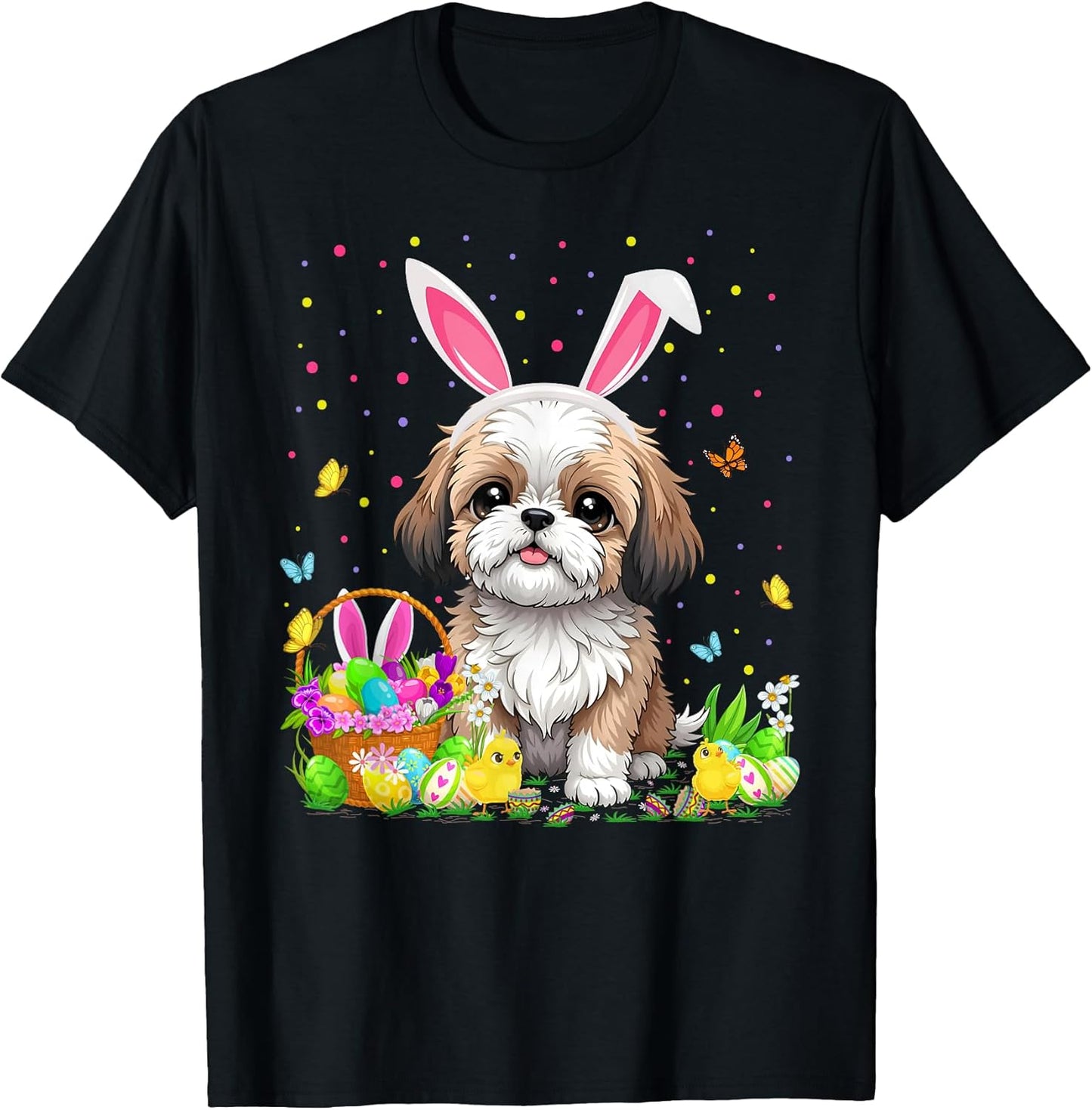Shih Tzu Dog Easter Egg Hunt Bunny Ear Shih Tzu Easter T-Shirt