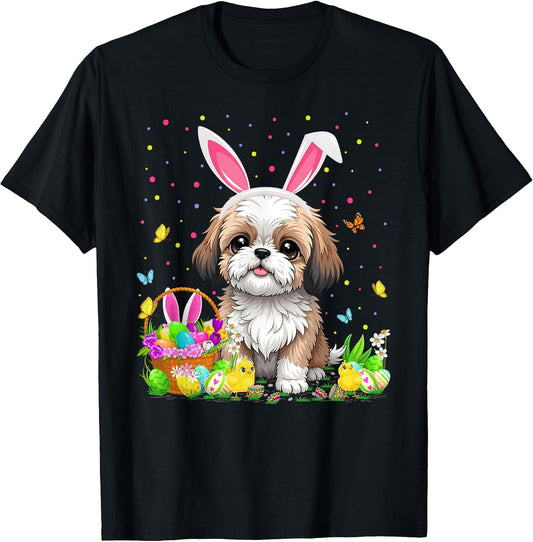 Shih Tzu Dog Easter Egg Hunt Bunny Ear Shih Tzu Easter T-Shirt
