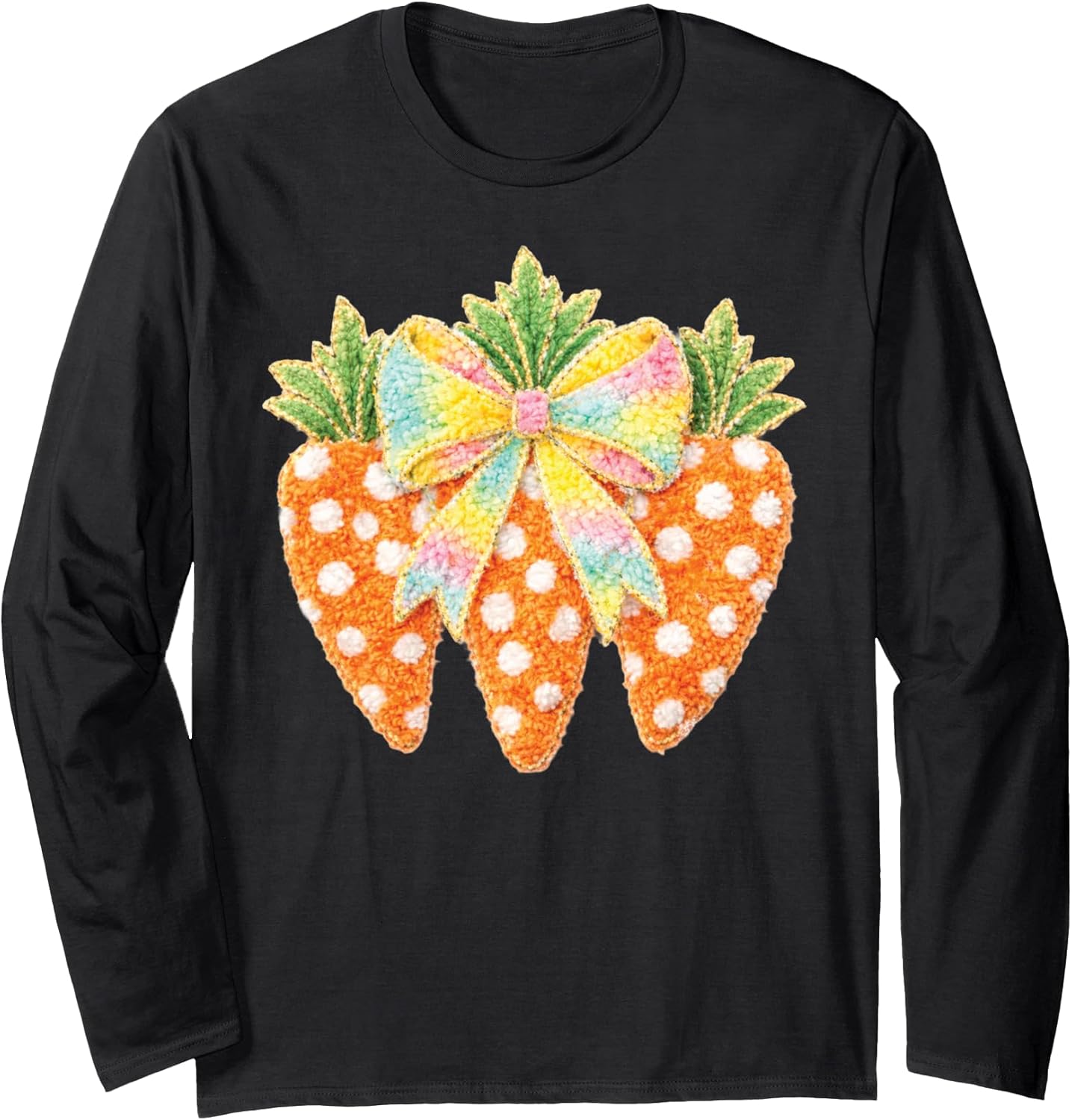 Cute Easter Carrot Bow Pastel Kawaii Bunny Spring Plush Art Long Sleeve T-Shirt