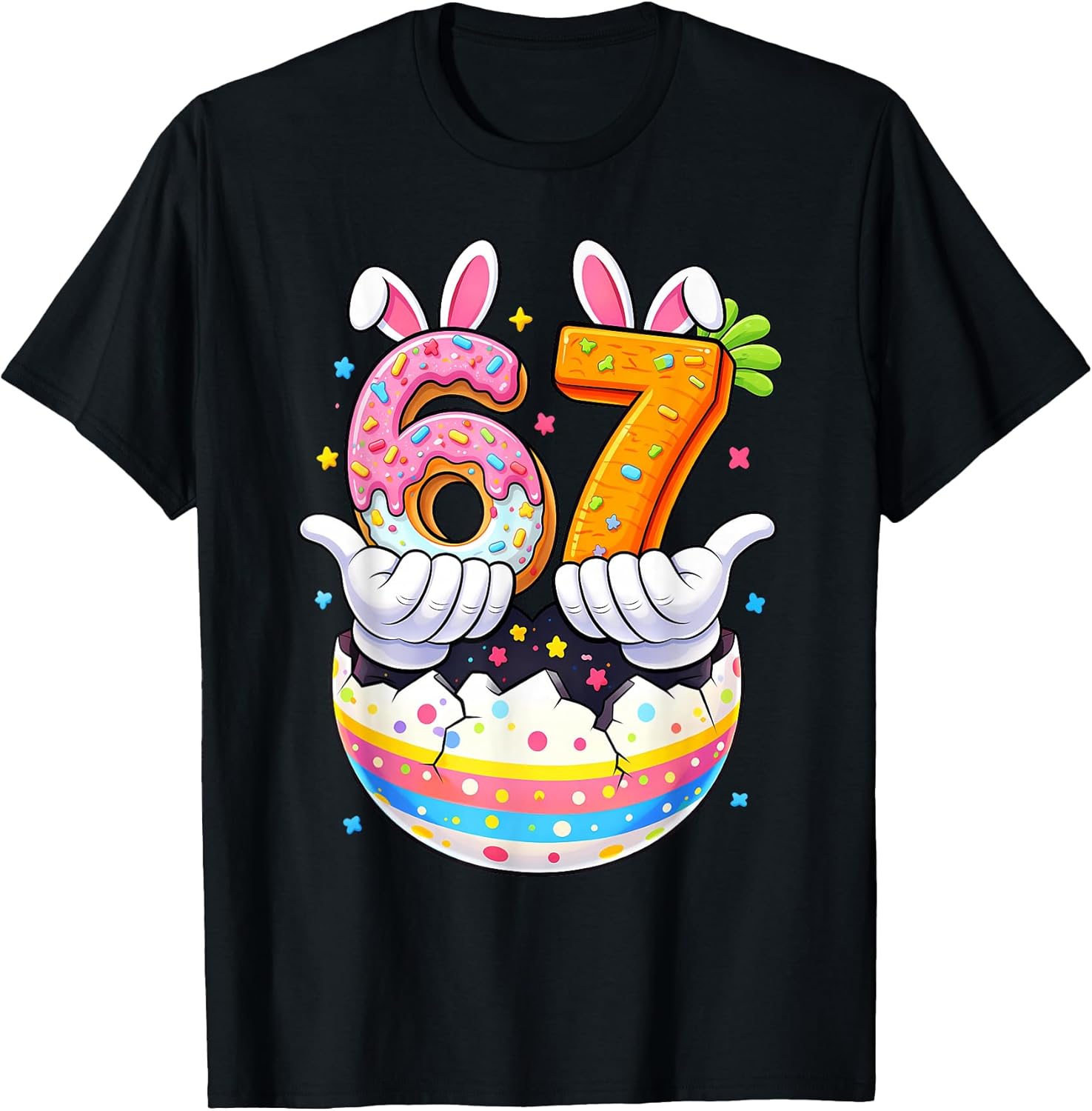 Boys Girls Easter Eggs Funny Bunny Six Seven 67 Memes 6 7 T-Shirt
