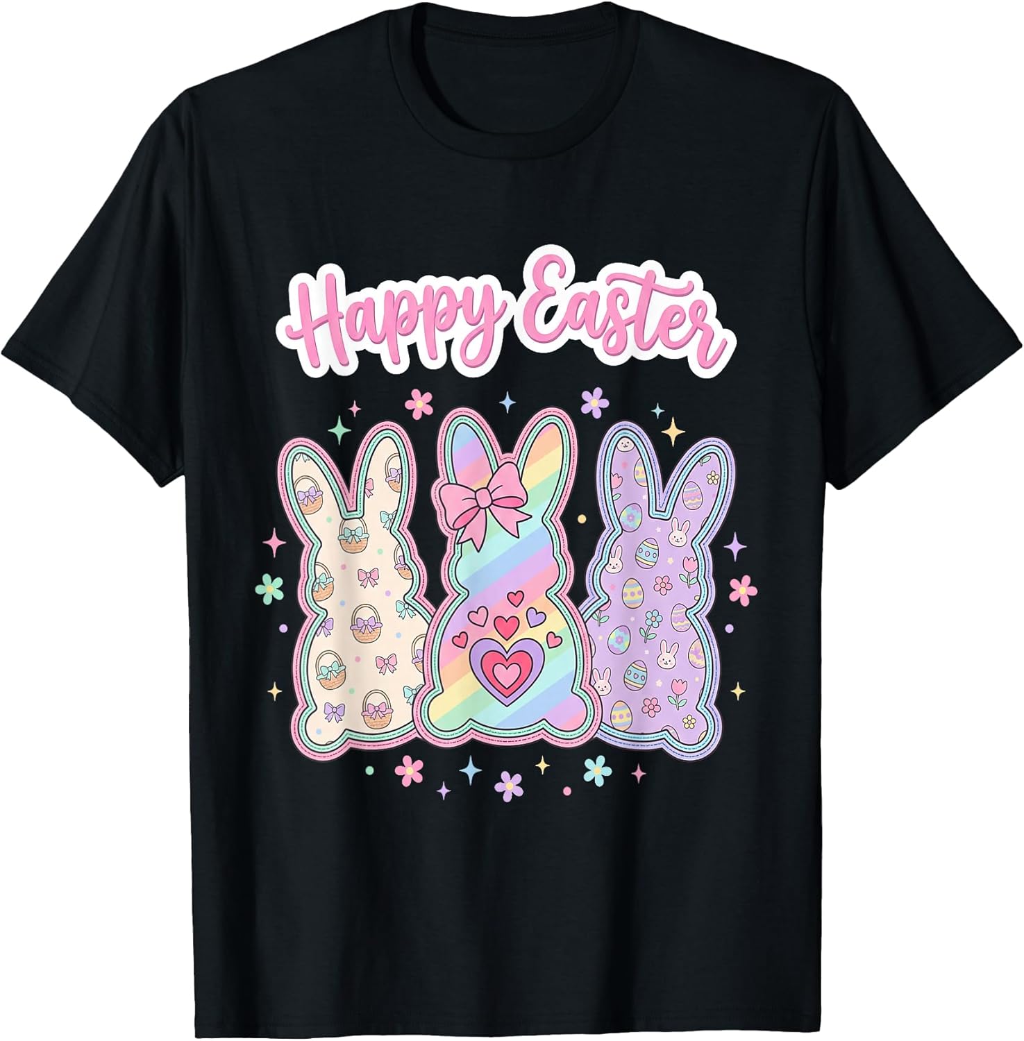 Cute Pastel Bunny Silhouette Happy Easter Rainbow T-Shirt
