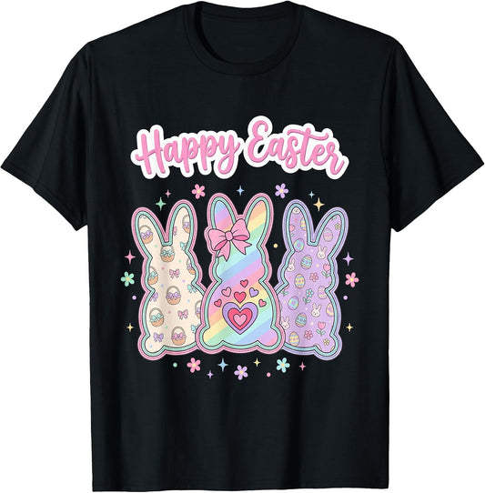 Cute Pastel Bunny Silhouette Happy Easter Rainbow T-Shirt