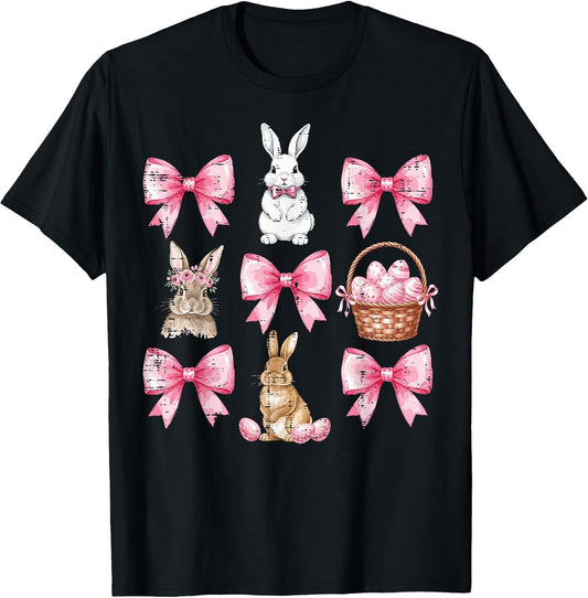 Easter Bunnies Coquette Bow Basket Rabbit Girls Kids Women T-Shirt