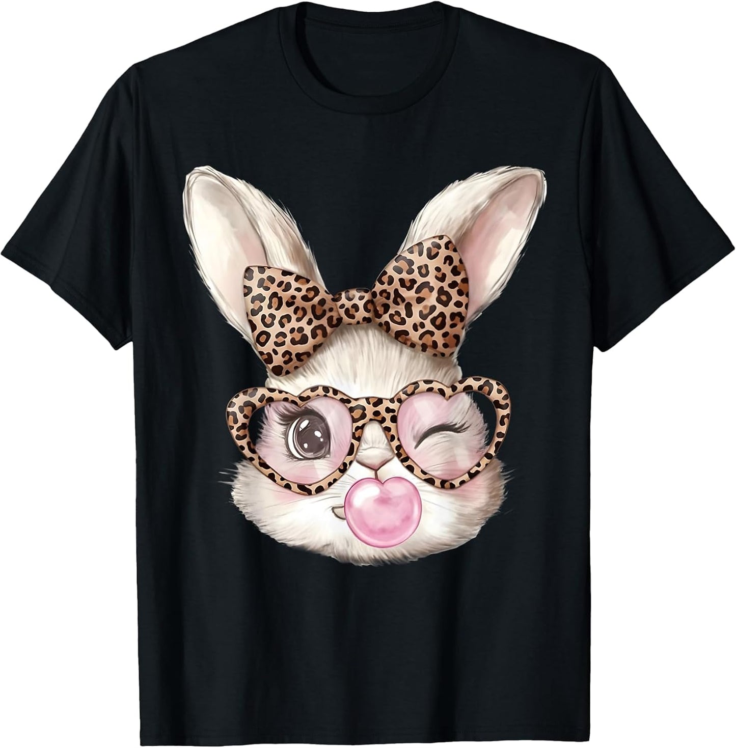 Easter Bunny Cute Glasses Leopard Bunny Rabbit Easter Girls T-Shirt