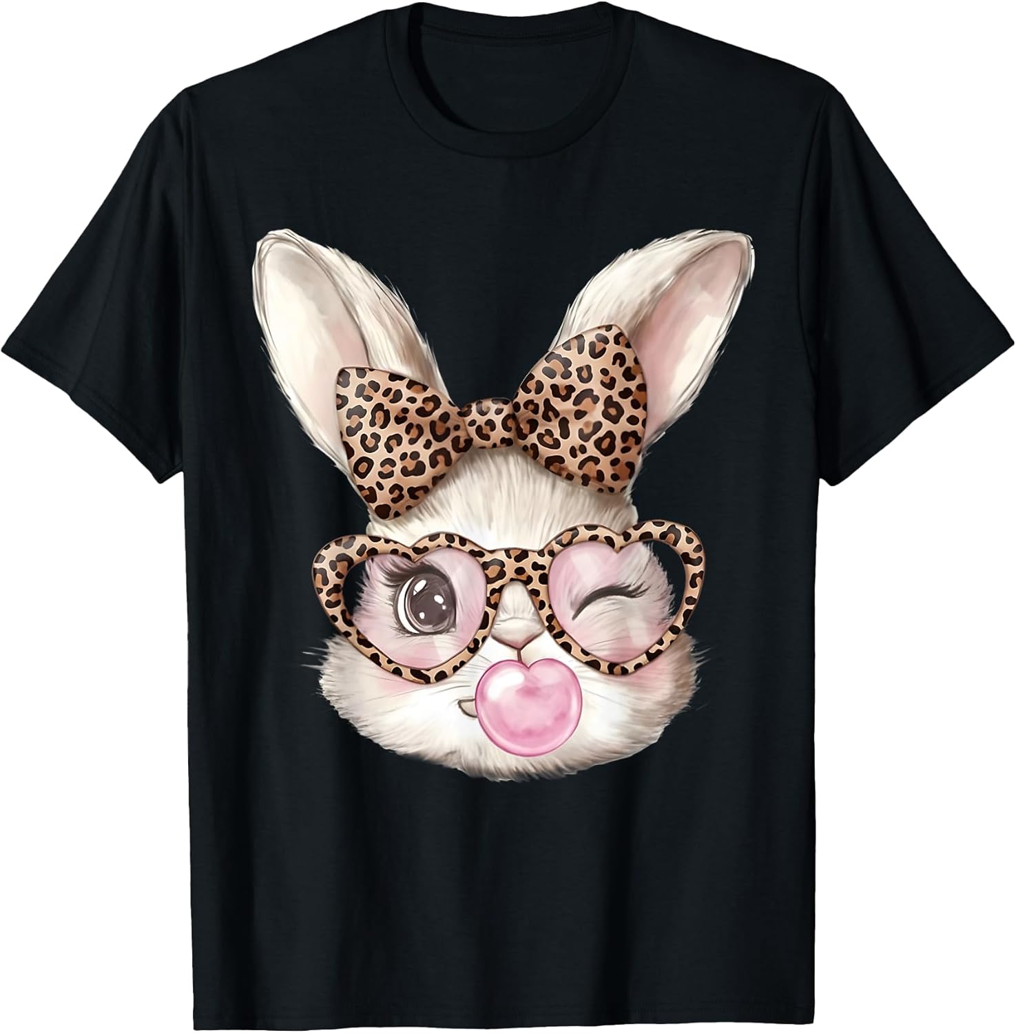 Easter Bunny Cute Glasses Leopard Bunny Rabbit Easter Girls T-Shirt