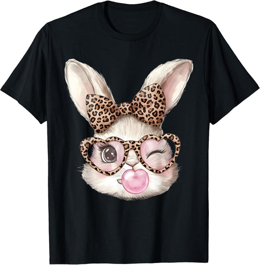Easter Bunny Cute Glasses Leopard Bunny Rabbit Easter Girls T-Shirt