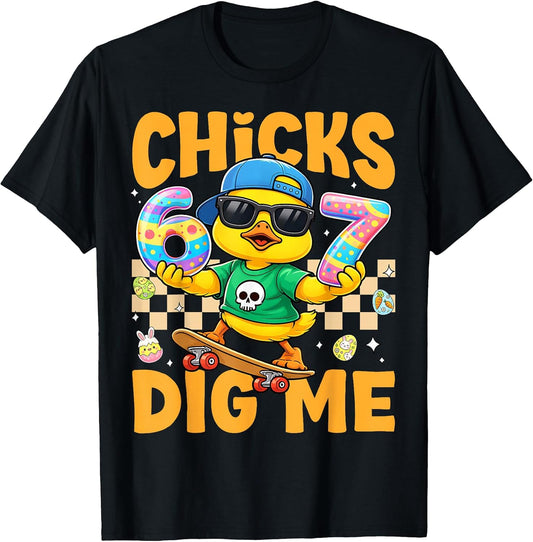 Chicks Dig Me 67 Funny Easter Skateboarding Chick Boy Kids T-Shirt