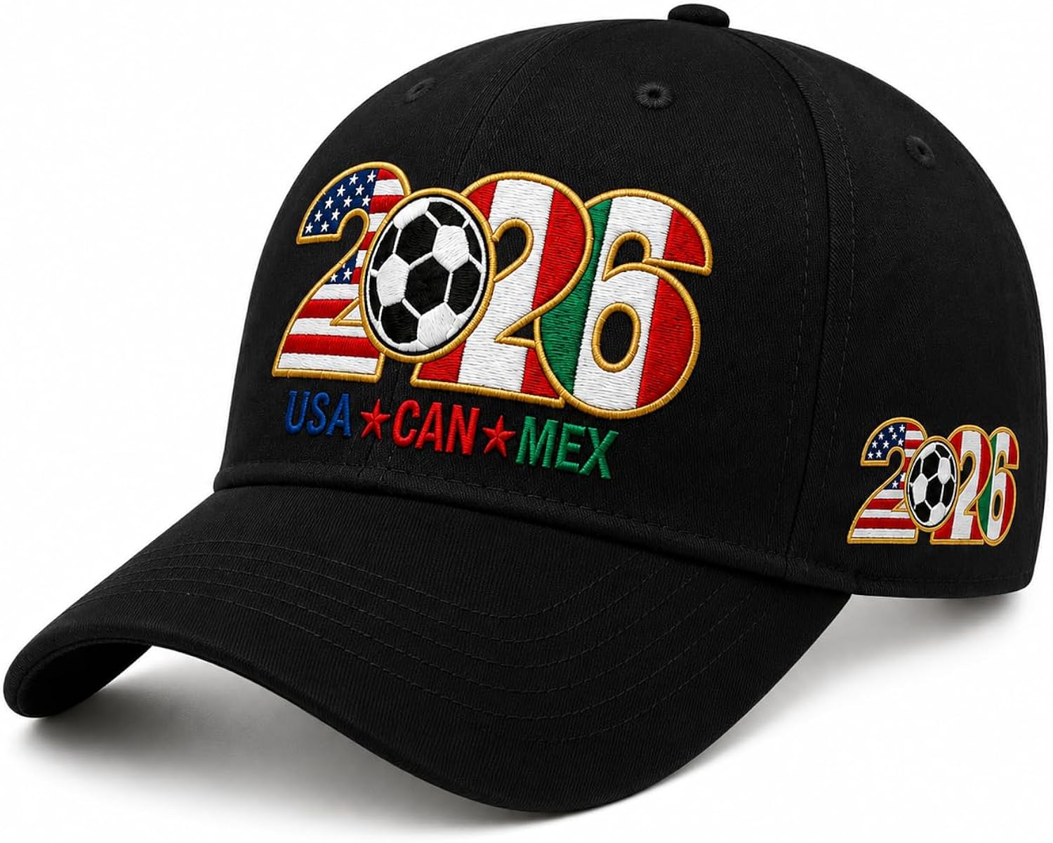 2026 Soccer Hat–USA Canada Mexico Host Countries Embroidered Baseball Hat Adjustable Unisex Cotton for Soccer Supporters