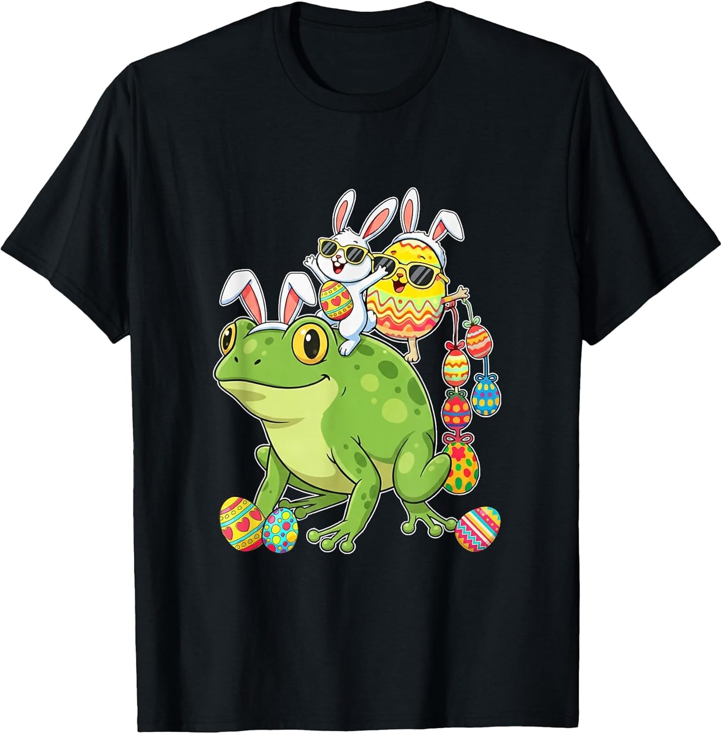 Easter Egg Bunny Sunglasses Riding Frog Hunting Eggs T-Shirt