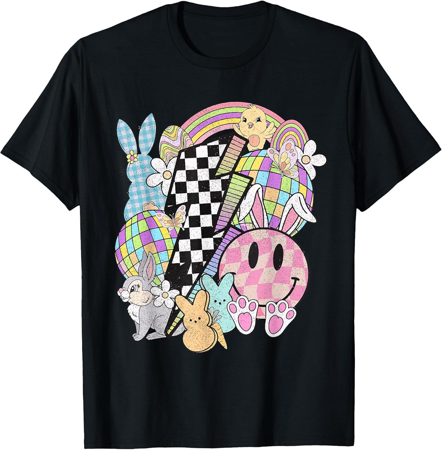 Retro Groovy Happy Easter Bunny Smile Face For Womens Girls T-Shirt