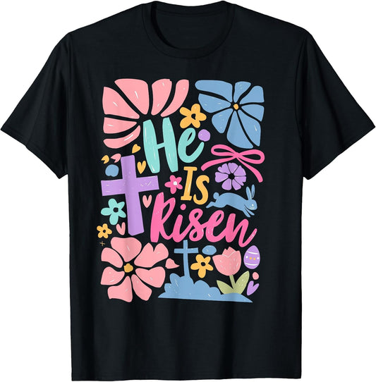 He is Risen Easter Cross Coquette Jesus Christian Religious T-Shirt