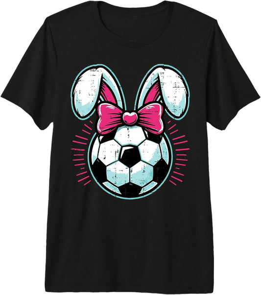 Easter Soccer Ball Bunny Ears Bow Cute Boys Girls Kids Youth Premium Tri-Blend T-Shirt