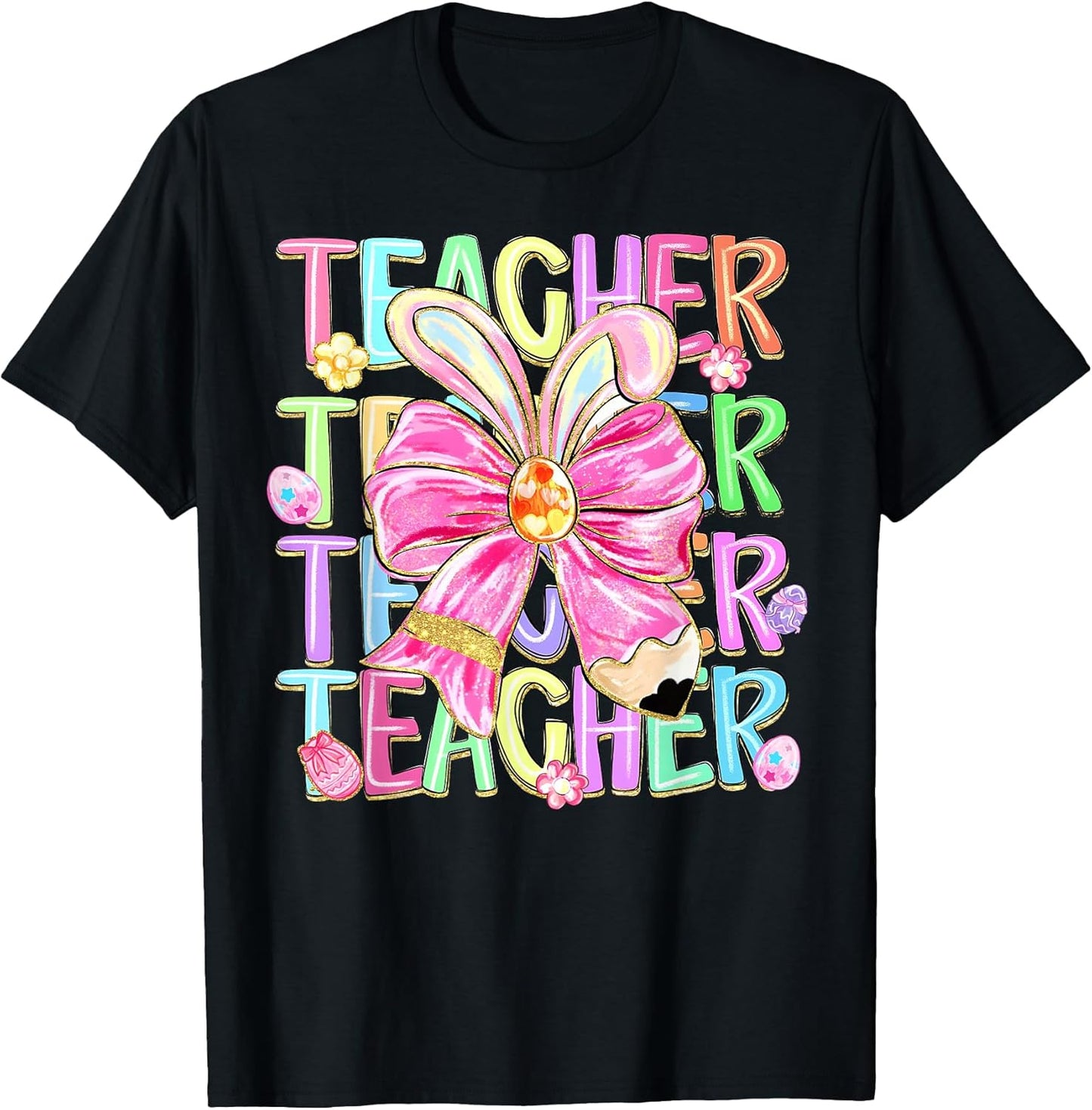 Easter Teacher Coquette Bunny Ears Bow School Teacher T-Shirt