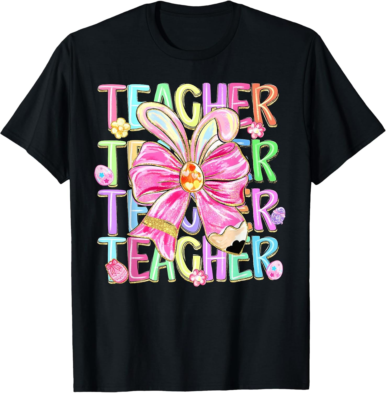 Easter Teacher Coquette Bunny Ears Bow School Teacher T-Shirt
