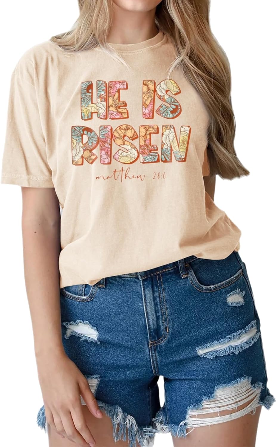 GLIGITTR Christian Shirts for Women He is Risen T-Shirt Easter Jesus Short Sleeve Summer Casual Graphic Tee Tops