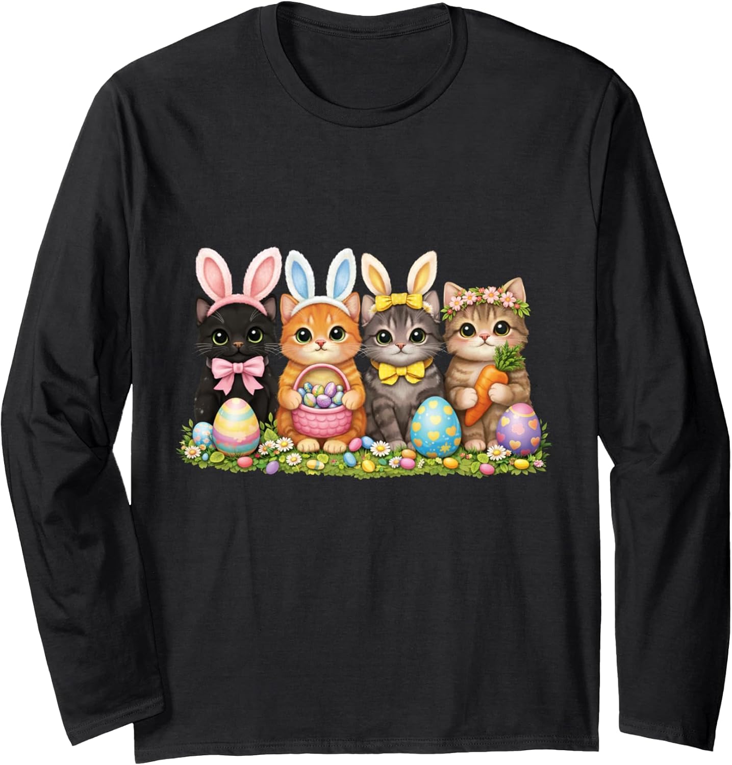 Funny Easter Cats Ears Bunny Eggs Spring for Women Men Kids Long Sleeve T-Shirt