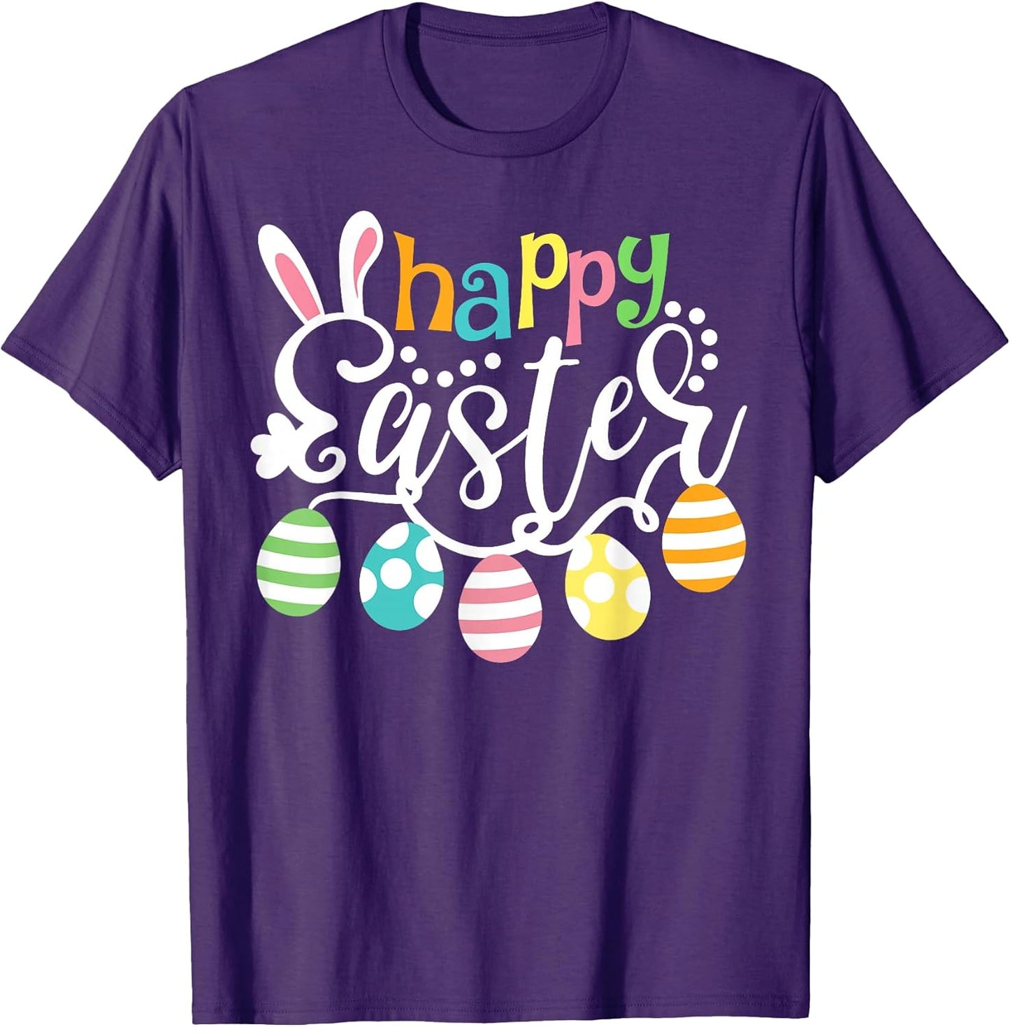 Happy Easter Day Colorful Egg Hunting Cute Bunny Girl Womens T-Shirt