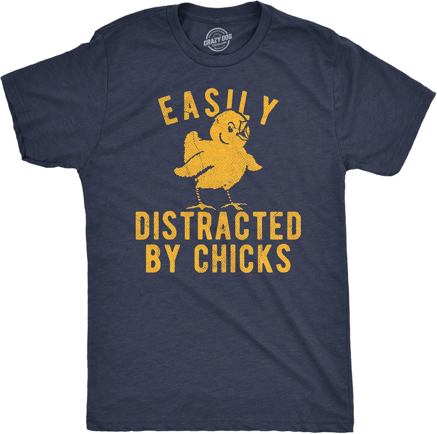 Funny Easter Shirt for Men – Easily Distracted by Chicks Graphic Tee – Soft Cotton Blend Crew Neck – Sarcastic Spring Holiday T Shirt for Brunch and Egg Hunt Navy XXL