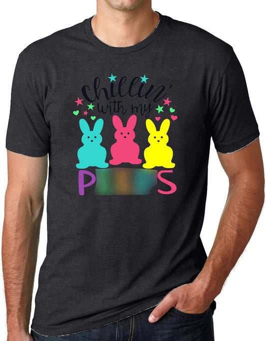 Easter Shirts for Men Chillin with My Peeps Tshirt Bunny Shirt Short Sleeve Shirts Tops