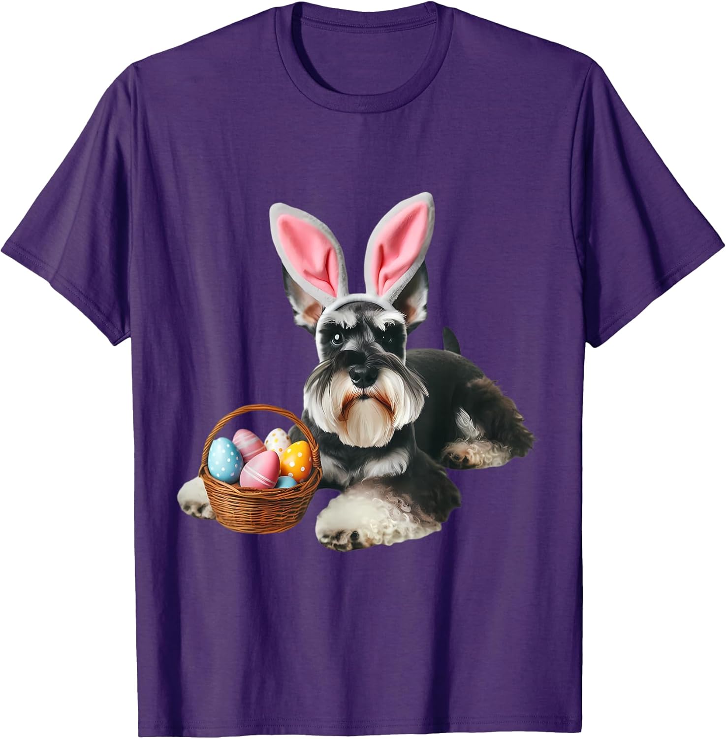 Cute Bunny Ear Miniature Schnauzer Dog Easter Eggs Owner Mom T-Shirt for Men Women Kids