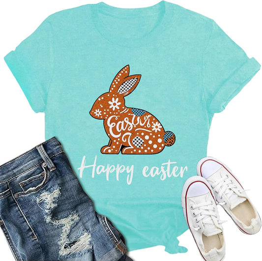 Easter Shirts for Women Funny Bunny Rabbit T-Shirt Happy Easter Day Holiday Tee Tops