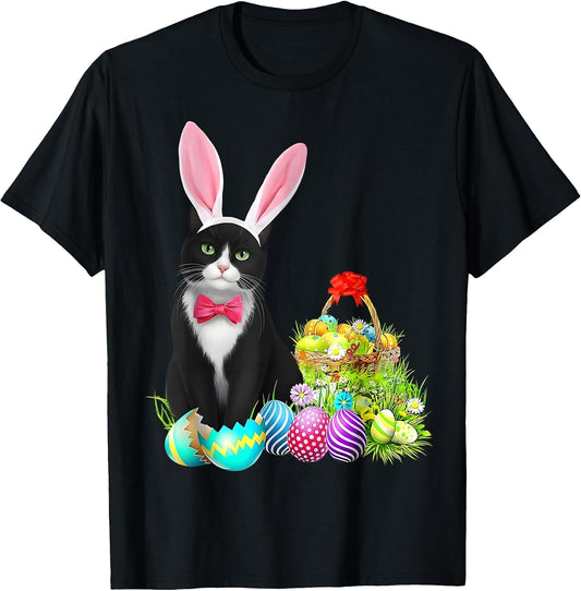Easter Rabbit Cat Bunny Ears Eggs Happy Easter Day Men Women T-Shirt