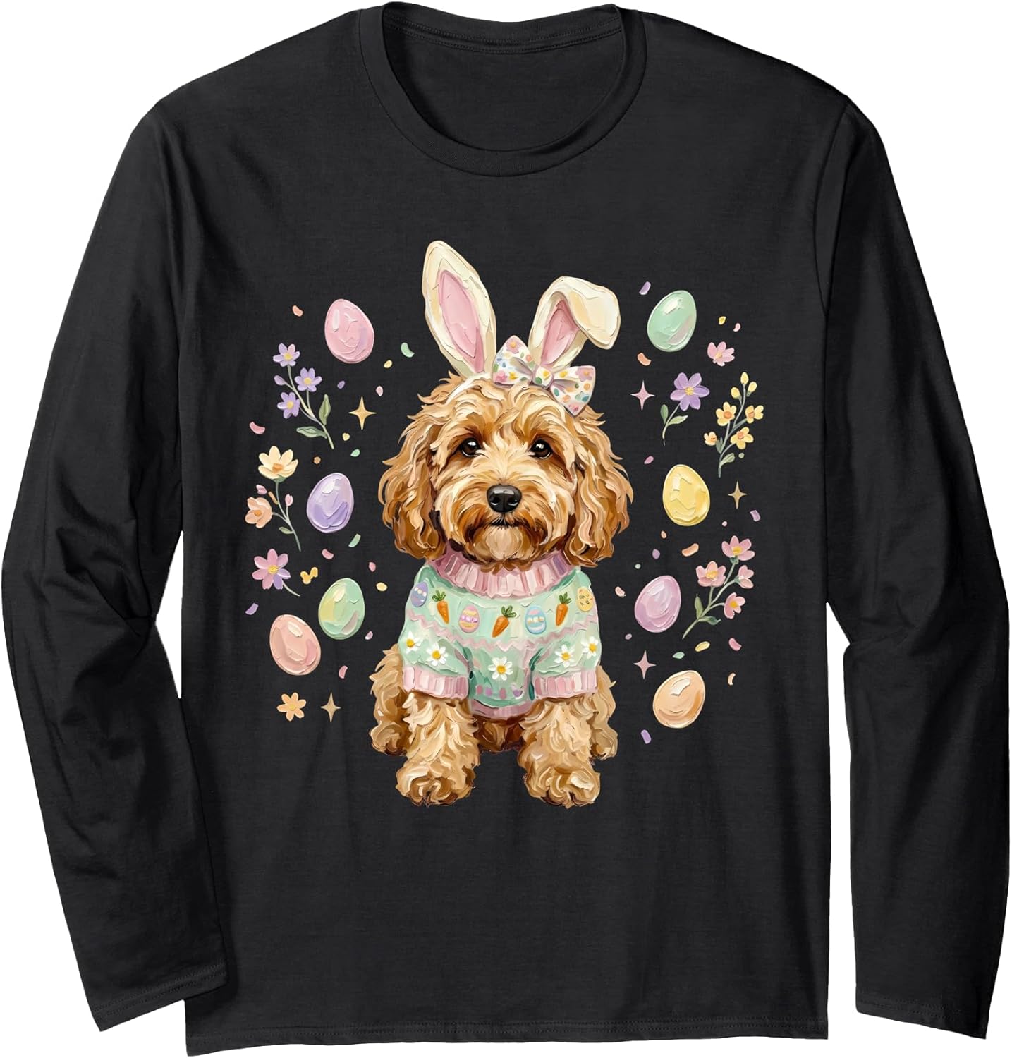 Easter Golden Doodle Dog Bunny Ears Pastel Spring Dog Mama Long Sleeve T-Shirt