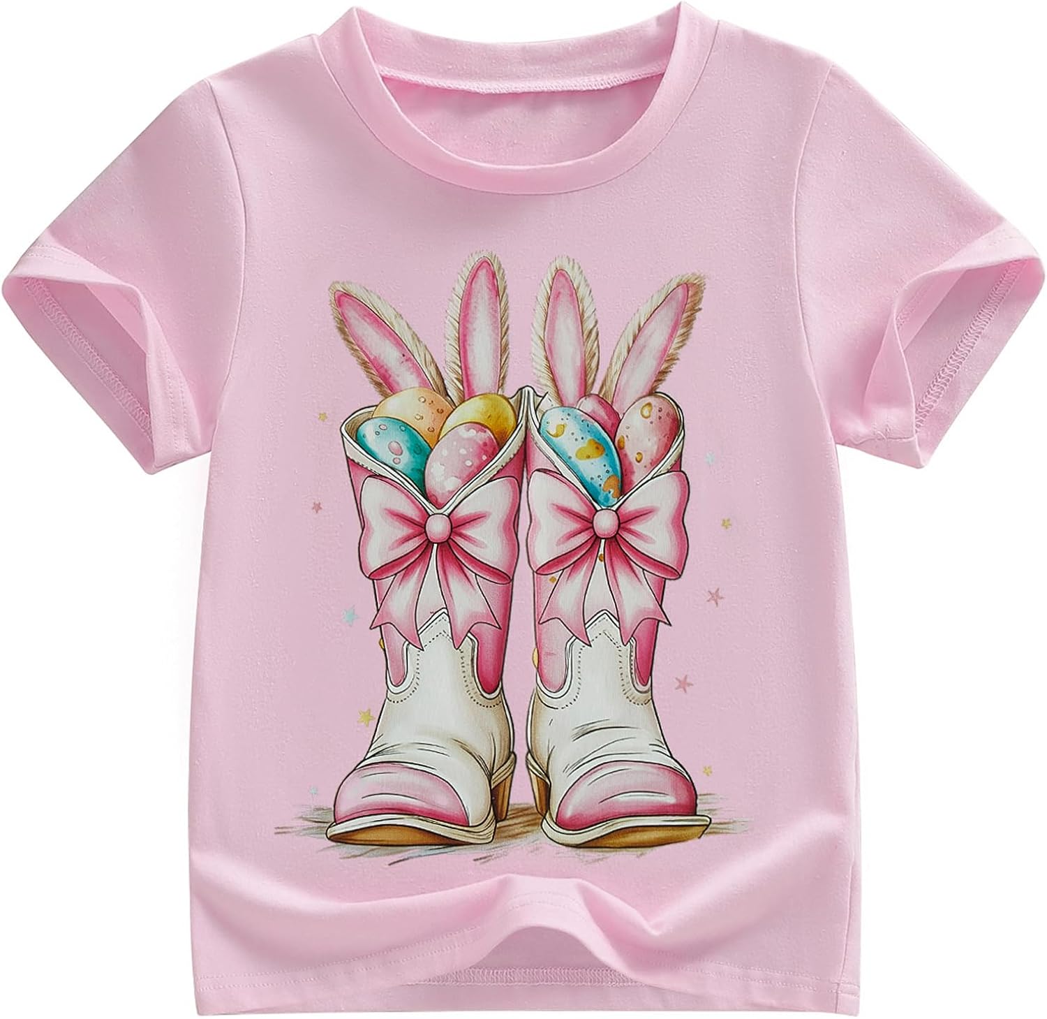 Kids Toddler Little Girls Easter Shirt Short Sleeve Easter Eggs Boots Coquette Bow Bunny Ear Funny T-Shirt Top