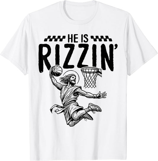 He is Rizzin, Easter Boys Basketball Jesus T-Shirt
