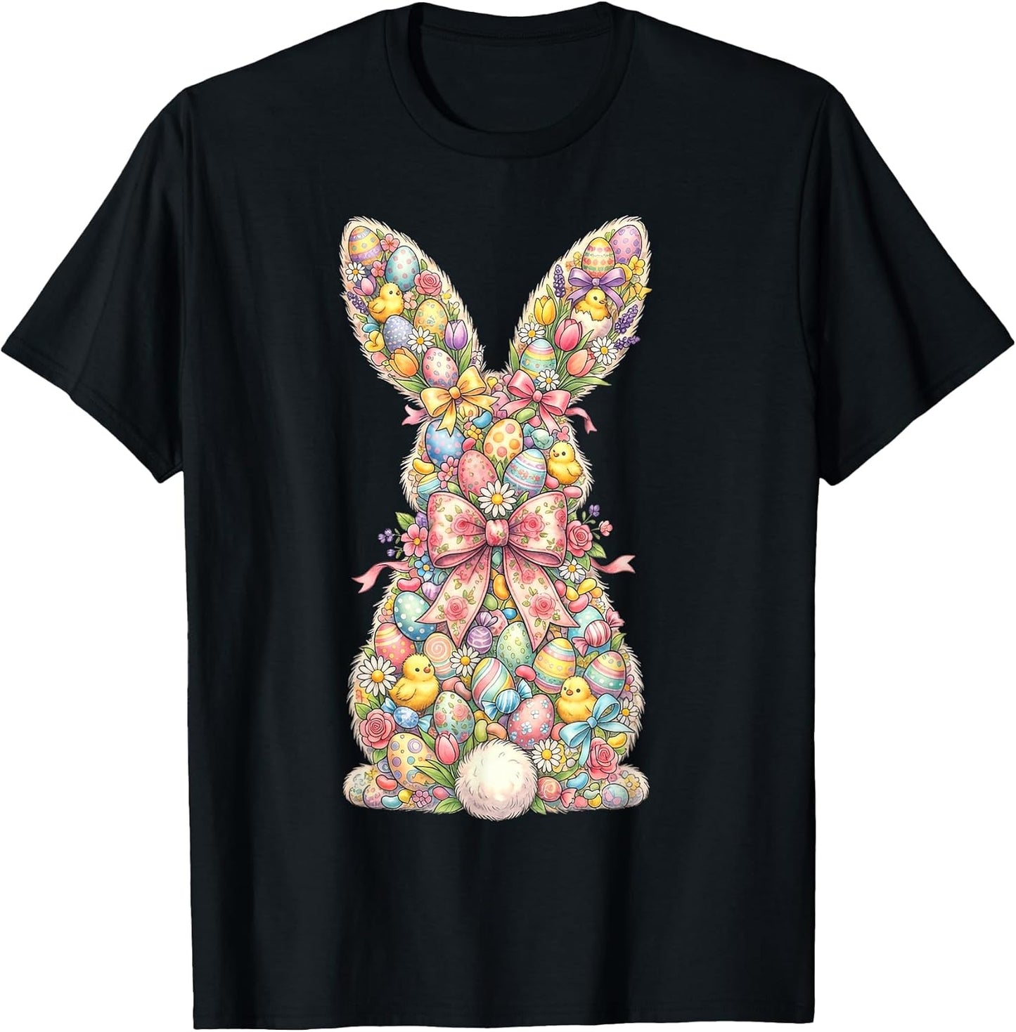 Easter Egg Bunny Shirts Women Girl Easter Eggs Chick Flowers T-Shirt