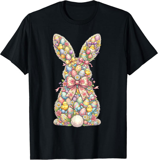 Easter Egg Bunny Shirts Women Girl Easter Eggs Chick Flowers T-Shirt