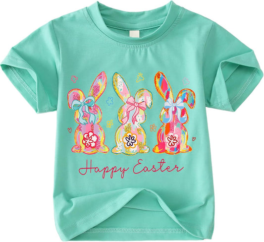 Kids Toddler Girls Easter Shirts Sequins Bunny T-Shirt Short Sleeve Tees Tops Happy Easter Outfit Clothes