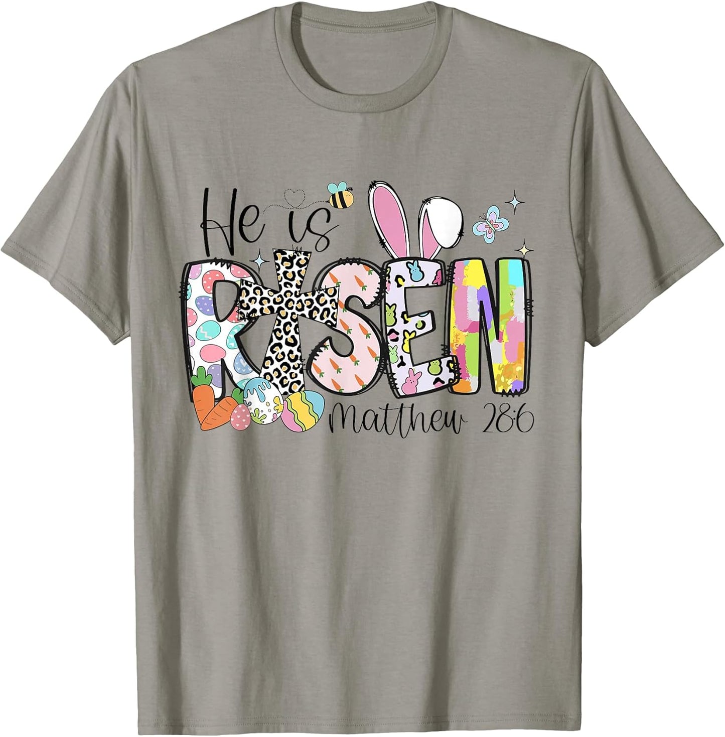 He Is Risen Easter Bunny Bible Verse Christian Cross Faith T-Shirt