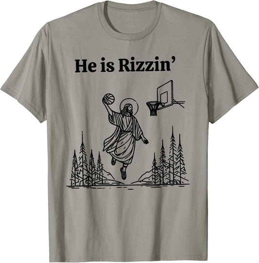 He is Rizzin Funny Basketball Retro Christian Religious Tee T-Shirt