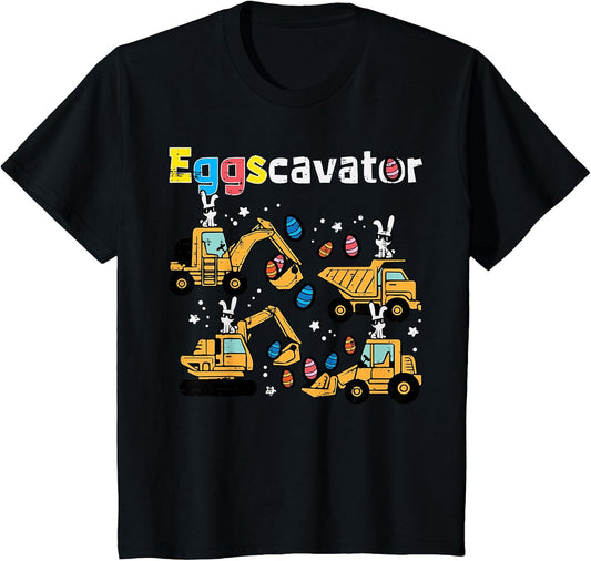 Kids Eggscavator Easter Egg Hunt Construction Trucks Toddler Boys T-Shirt