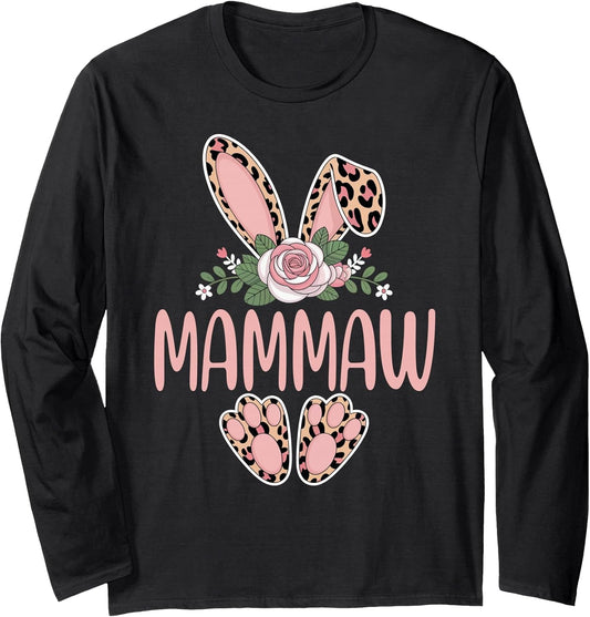 Mammaw Cute Leopard Bunny Ears Floral Easter Long Sleeve T-Shirt