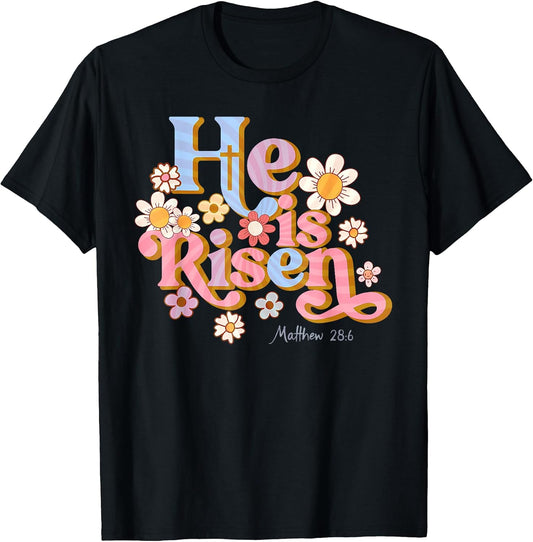 Retro Easter Groovy He is Risen Christian Kids Girl T-Shirt