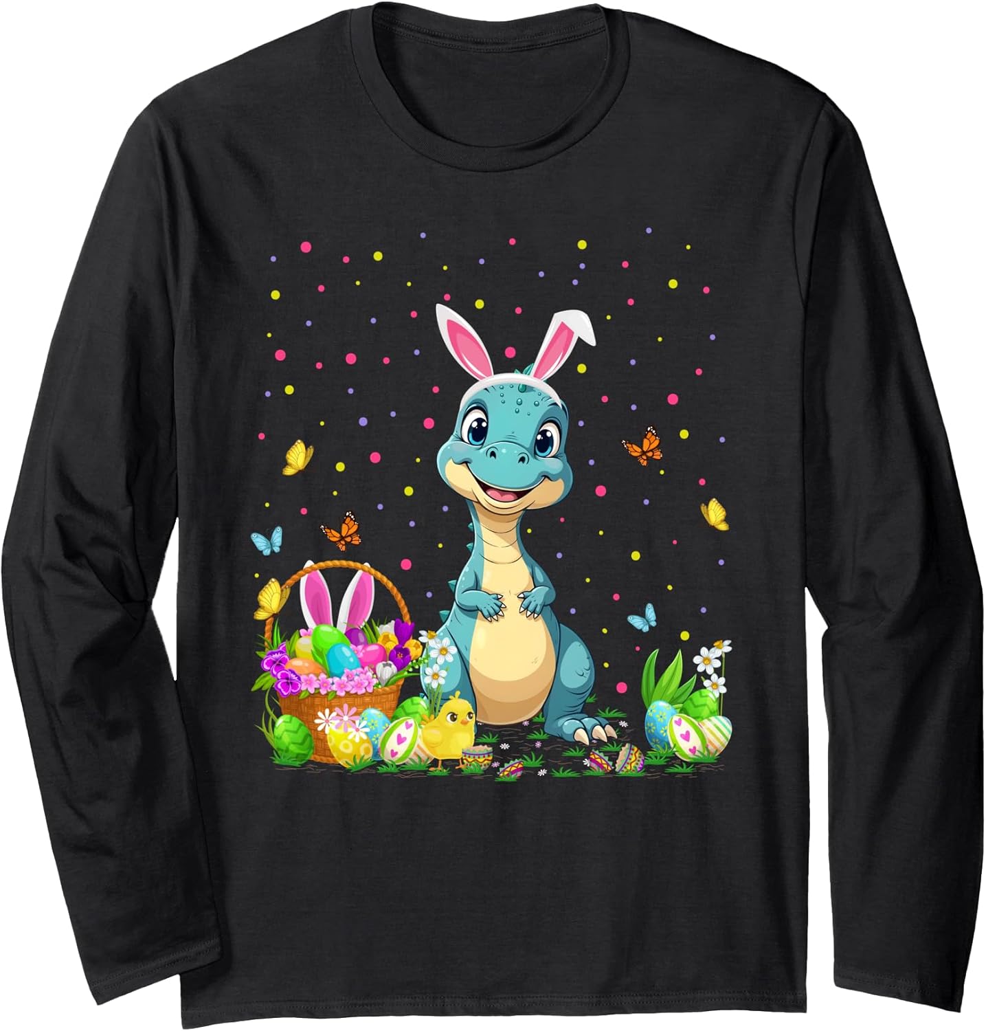 Dinosaur Easter Egg Hunt Bunny Ear Dinosaur Happy Easter Long Sleeve T-Shirt