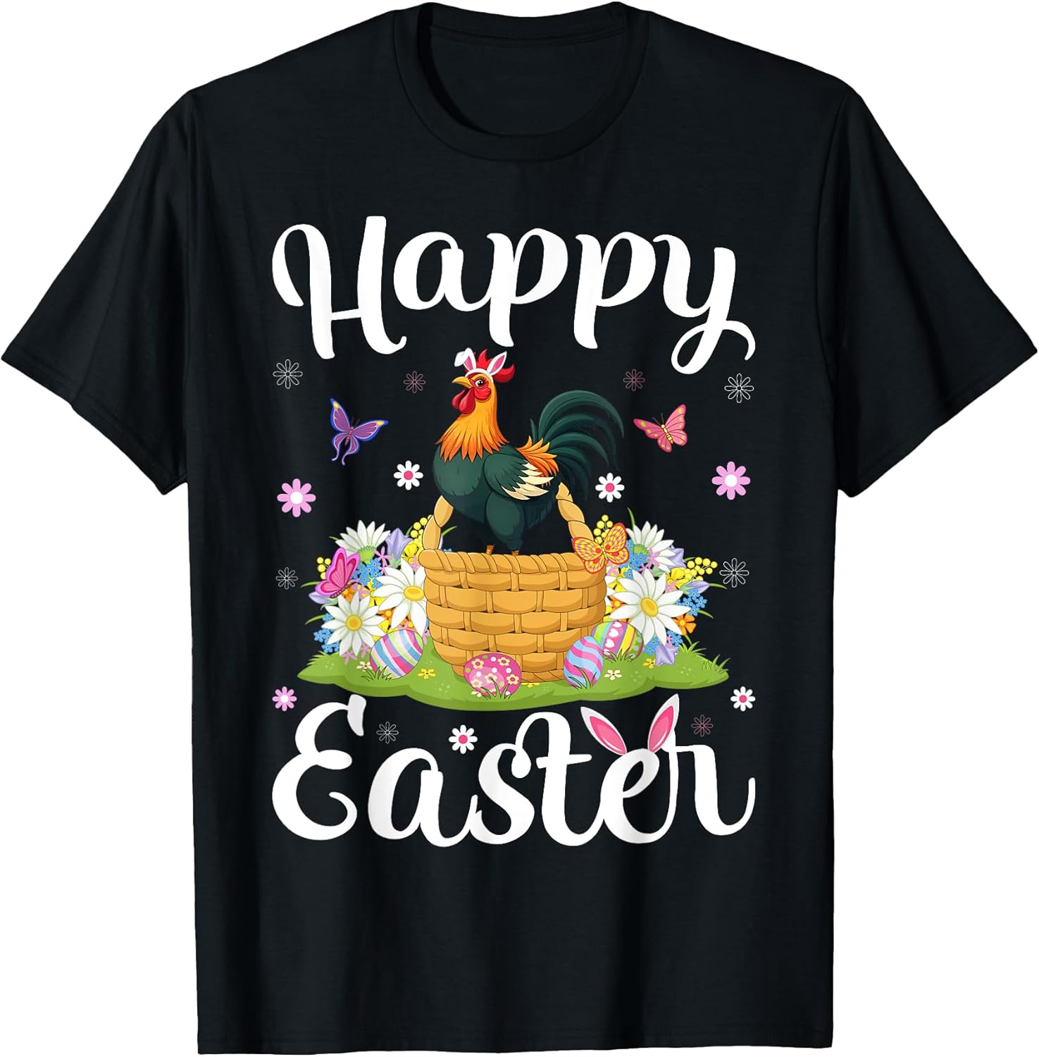 Rooster Happy Easter Egg Hunt Bunny Ear Rooster Easter T-Shirt
