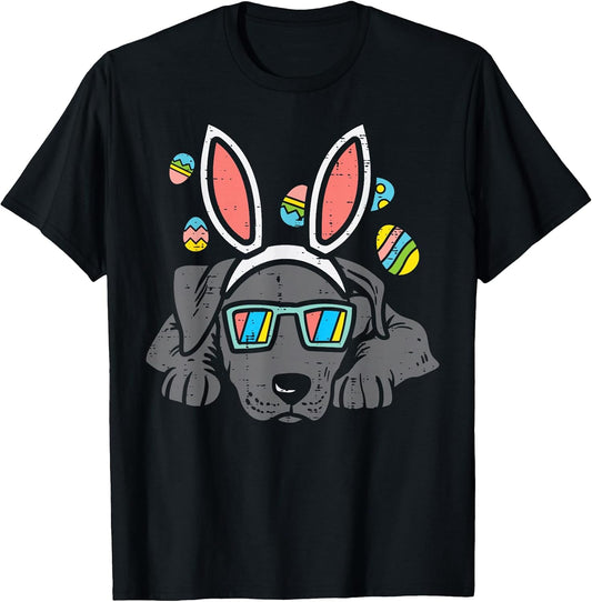 Pitbull Bunny Ears Glasses Easter Eggs Cute Dog Owner Lover T-Shirt